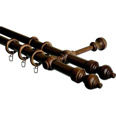 OK-GarnýžeCZ - Garnýž dvouřadá 28mm odstín ořech 120 cm do stěny / kroužky s háčkem