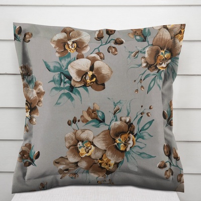 Biante bavlna s lemom Sandra SA-622 Hnedé orchidey na sivom 30 x 50 cm