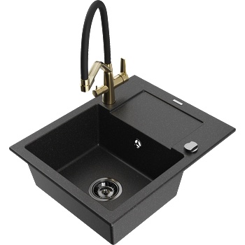 Mexen Enzo гранитна мивка с 1 отделение с оцедник и кухненски смесител Duo, черен/сребърен металик - 6506-73-671701-57-B (6506-73-671701-57-B)