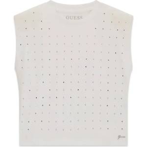 GUESS Oversize потник в бяло за момиче с кристали Guess