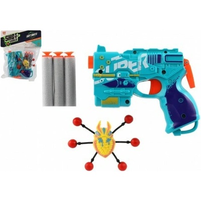 Teddies Pištoľ + penové náboje 3ks s prísavkami plast / pena + mimozemšťan lezúci po skle