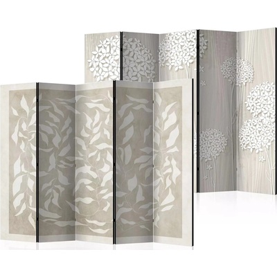 Fabulo paraván 5 dílný Béžové listy Květinová louka 172 x 225 cm odlišný design na jednotlivých stranách