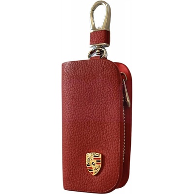Kľúčenka KOŽENÉ PUZDRO na kľúče PORSCHE logo do auta ELEGANTNÁ červená