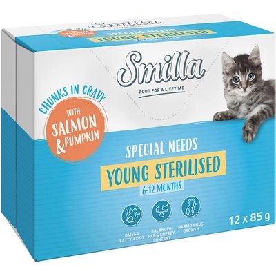 Smilla Young Sterilised kousky v omáčce se zeleninou losos a dýně 24 x 85 g