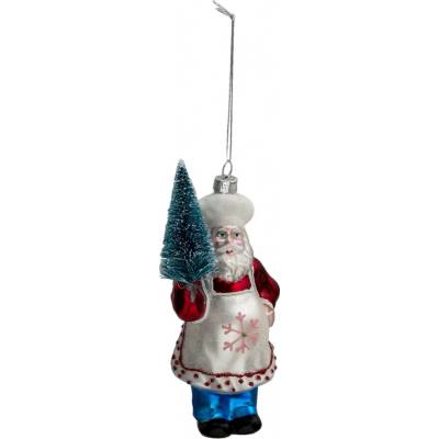 Clayre & Eef Vánoční ozdoba Santa se stromečkem - Ø 9*5*16cm