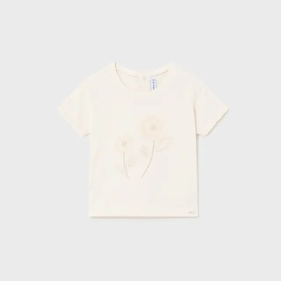 MAYORAL Тениска къс ръкав с бродирани цветя в цвят шампанско за бебе момиче Mayoral