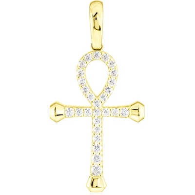 Gemmax Zlatý přívěsek nilský kříž Ankh se zirkony střední GUPYB 01068