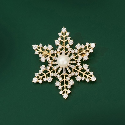 Éternelle brož s perlou a zirkony sněhová vločka B2381-20222239 zlatá