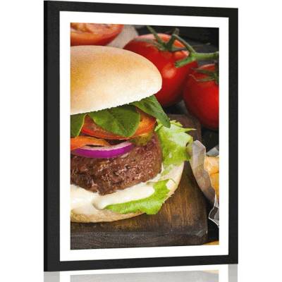 Plakát s paspartou americký hamburger - 40x60 white