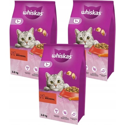 WHISKAS Adult s lahodným hovädzím mäsom 3 x 3,8 kg