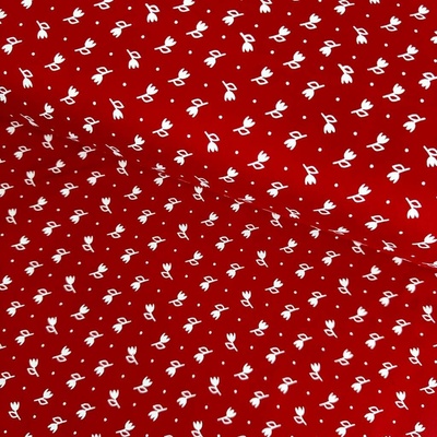 Bavlna lidový vzor - Tulipán bílý na červeném