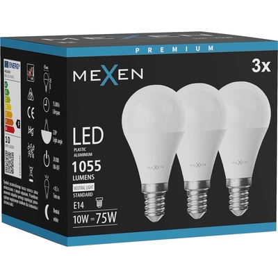 Mexen Nova 3x LED крушка E14, G45, 10W, Неутрална - 4000K, 1055 lm - L101-E14-1040-01x03 (L101-E14-1040-01x03)