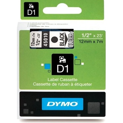 Páska Dymo D1 12 mm x 7m, černý tisk/průhledný podklad, 45010, S0720500