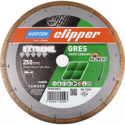 Diamantový kotouč na obklady a dlažbu NORTON Clipper EXTREME GRES SILENCIO 250 x 25,40 mm