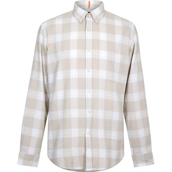 HUGO BOSS Men's Check Shirt Eye-Catching Print - Light Beige