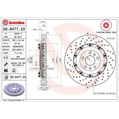 BREMBO brzdový kotúč 09.9477.23, súprava 2 ks