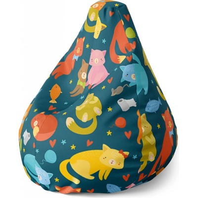 Sablio Sedací vak Pear Kočky s rybkami Sablio 70 x 95 x 15 cm
