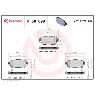 Sada brzdových platničiek, vždy 4 kusy v sade BREMBO P 56 098 (P56098)