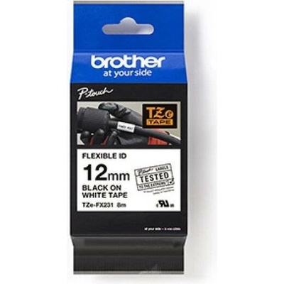 Brother originální páska do tiskárny štítků, Brother, TZE-FX231, černý tisk/bílý podklad, laminovaná, 8m, 12mm, flexibilní
