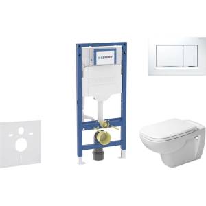 Geberit Duofix - Комплект за монтаж пред стена, тоалетна чиния D-Code и седалка със система „softclose, бутон Sigma20, бял/лъскав хром SANI11CP3104 (SANI11CP3104)