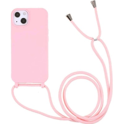 SES Gumové ochranné so šnúrkou na krk Apple iPhone 15 - svetlo ružové