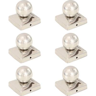 vidaXL Krytky Na Plotové Sloupky 6 Ks S Koulí - Nerezová ocel / 81 x 81 mm - 11461.145494