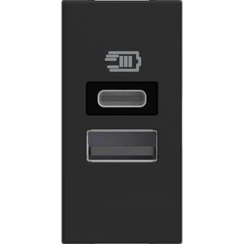BTicino Розетка 2xUSB за зареждане тип A+C 3A 15W 1 мод. цвят Черен /блистер/ Classia - RG4191AC (RG4191AC)