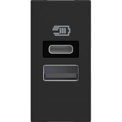 BTicino Розетка 2xUSB за зареждане тип A+C 3A 15W 1 мод. цвят Черен /блистер/ Classia - RG4191AC (RG4191AC)