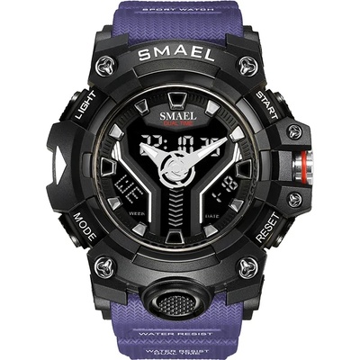 SMAEL Спортен мъжки часовник Smael Hyper Sport, Двойно време, Хронограф, LED Подсветка, Син / Черен (SMAEL-8075-BLUE-BLACK)