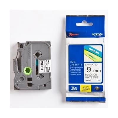 Brother TZ-221 / TZe-221, 9mm x 8m, черен печат / бял фон, оригинална лента (TZE221)