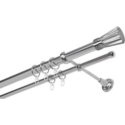 OK-GarnýžeCZ Garnýž kovová dvouřadá 25/16mm Walchar nerez 150 cm do stěny / kroužky s háčkem