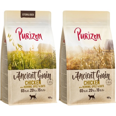 Purizon mix s praobilninami: Adult kuracie s rybou Sterilised kuracie s rybou 2 x 0,4 kg