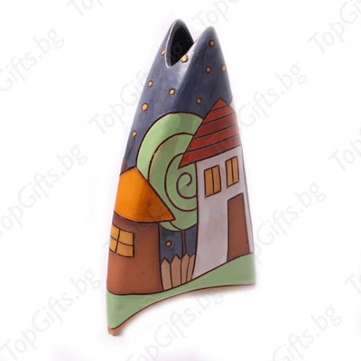 Керамична ваза с къщички
