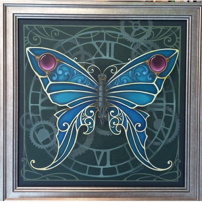 Винтидж -футуризъм и стимпънк картина с пеперуда