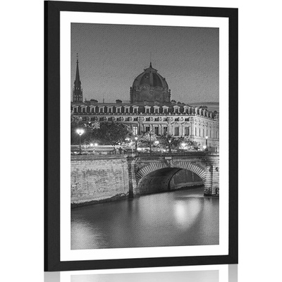 Plakát s paspartou oslňující panorama Paříže v černobílém provedení - 20x30 black