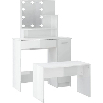 Nábytek XL sada s LED kompozitní dřevo 3114119 bílý vysoký lesk – Zboží Dáma
