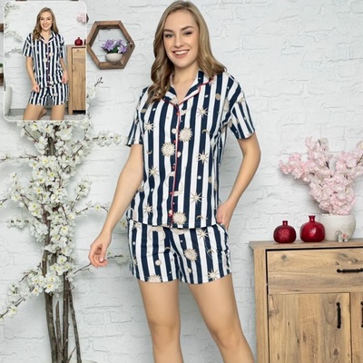 Лятна пижама на райе с луна, слънце и звезди