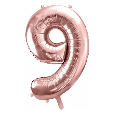 PartyDeco Балон от фолио - число 9 розово златен 86 см