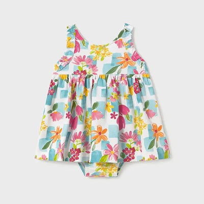 Mayoral Рокля с щампи цветя и гащички тюркоаз за мини момиче Майорал