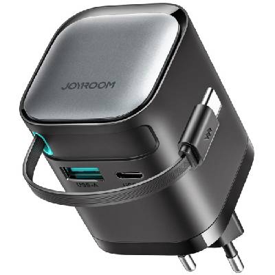 jr-tcl02 комплект адаптер с usb-c / usb-a портове и прибиращ се usb-c кабел - 65w - черен (82465)