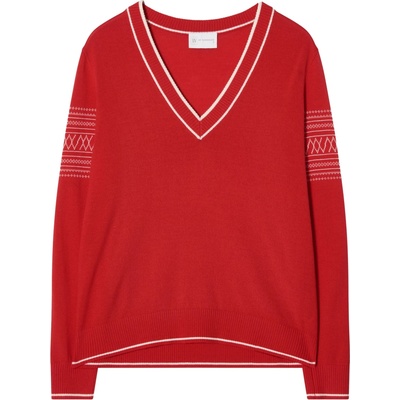 We Norwegians Дамски вълнен пуловер We Norwegians Women's Signature V-Neck Merino jumper - Red (105-6531-0113)