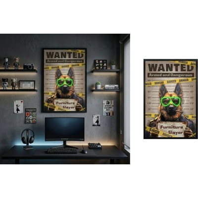 Pes ve vězení Vlčák s doutníkem – LED obraz v pop art stylu - 63 × 93 cm