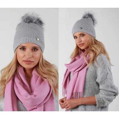 Fashionweek dámská zimní čepice s bambulí flísová podšívka ZIZI34/V14 šedý
