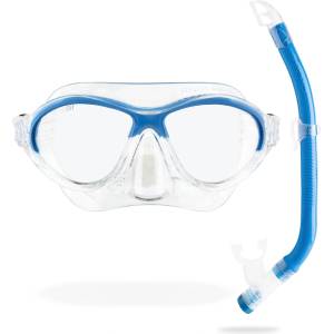 CRESSI Moon Swimming Goggles Children 7 to 15 Years - Diving Goggles - Shatterproof Lenses, Secure Fit & Adjustable Buckles - Diving Goggles Children - Diving Masks - Transparent/Blue - Combo Set - DM200620 
