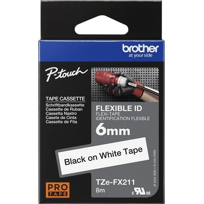 Brother TZe-FX211 6 mm biela / čierna tlač 8 m flexibilná TZEFX211