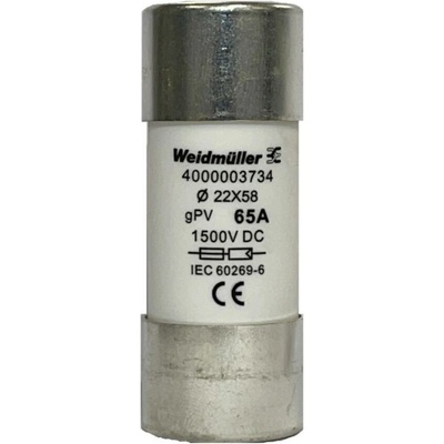 Weidmüller 4000003734 FUSE WSFL 22X58 65A 1K5V GPV trubičková pojistka Množství 10 ks