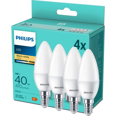 Philips 4x LED žárovka E14 B35 4,9W = 40W 470 lm 2700K teplá bílá Milk
