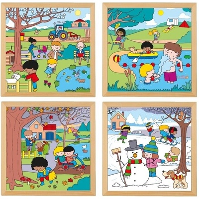 Educo Комплект от 4 големи дървени пъзела Educo, Сезони - Пролет, лято, есен и зима (900000118-5)