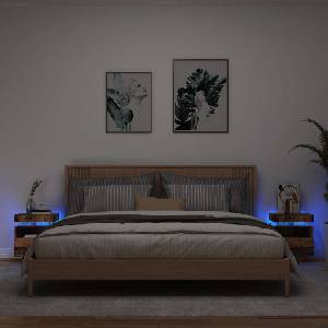 vidaXL Нощни шкафчета с LED осветление 2 бр, старо дърво, 40x39x48, 5см (857659)