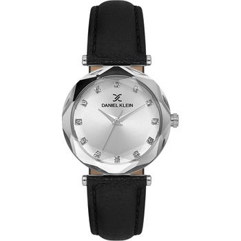 Daniel Klein DK. 6.14188-1 - дамски часовник, кварцов, 30 mm, сребрист, кристали, черна кожа